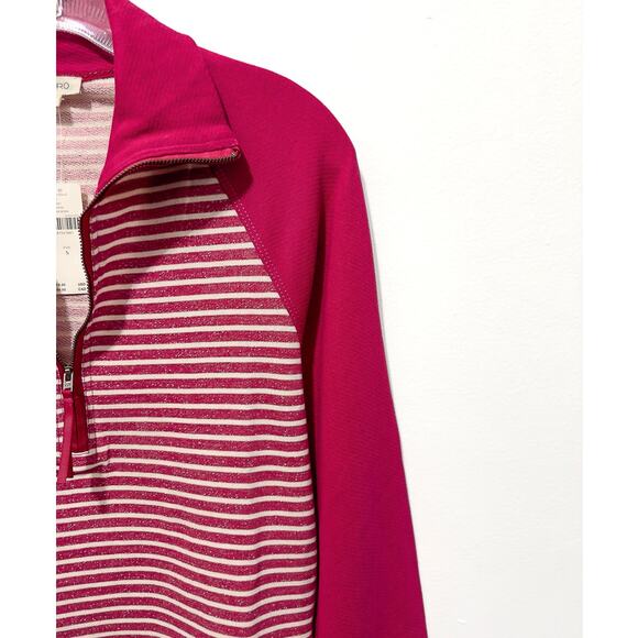 NWT: Pilcro - Women's Cropped, Half Zip, Striped & Solid, Raspberry Pullover (S) - Picture 4 of 4
